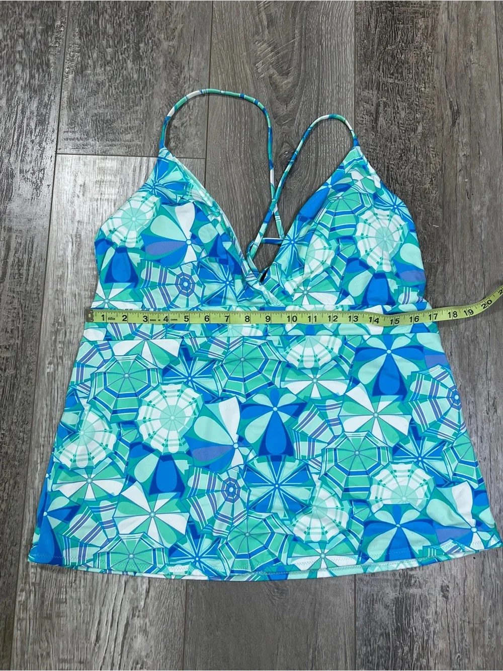 Vineyard Vines Sconset Tankini Top Beach Umbrella Blue Green Crossover Size XL